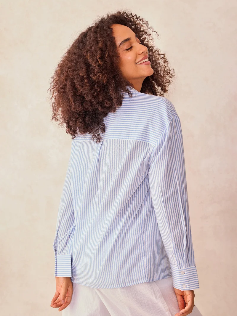 OUTZIDR Blue Oversized Stripe Shirt